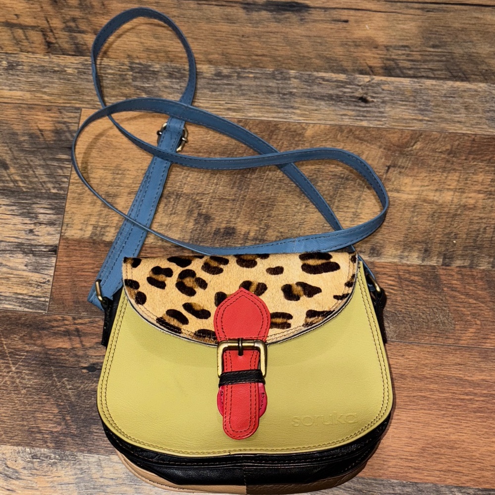 Soruka Leopard‎ Print Crossbody Bag with Red Buckle